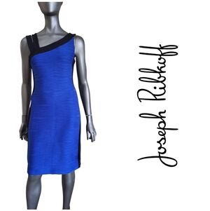 195B. Joseph Ribkoff One Shoulder Blue and Black Dress - Size 8